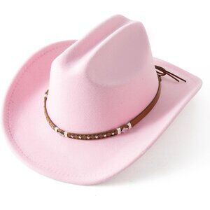 Women's Pink Western Studded Leather Accent Band Classic Fedora Felt Cowboy Hat